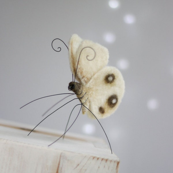 Needle Felted Butterfly - Needle Felt Animals - Summer Home Decor - Needle Felt White Butterfly - Handmade - White Boho - Wool - Art Doll