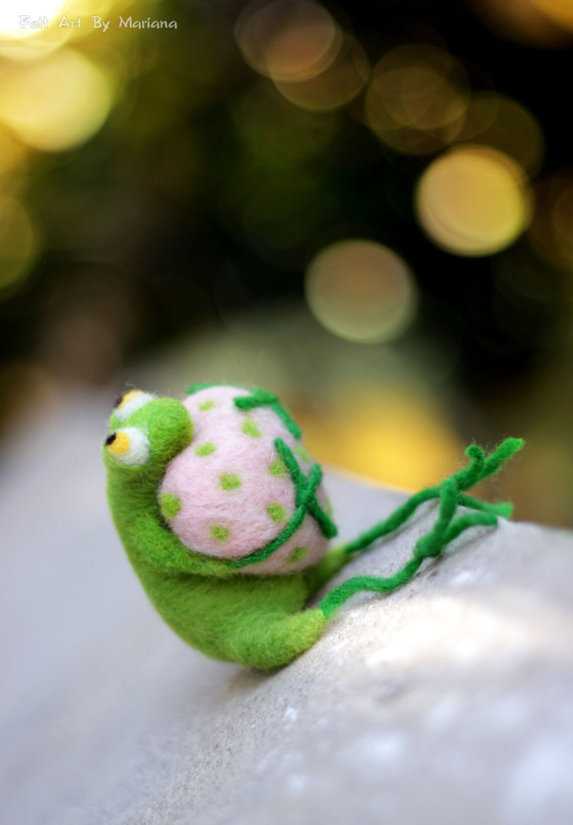 Needle Felted Frog Little Needle Felt Green Frog With A Pink Etsy