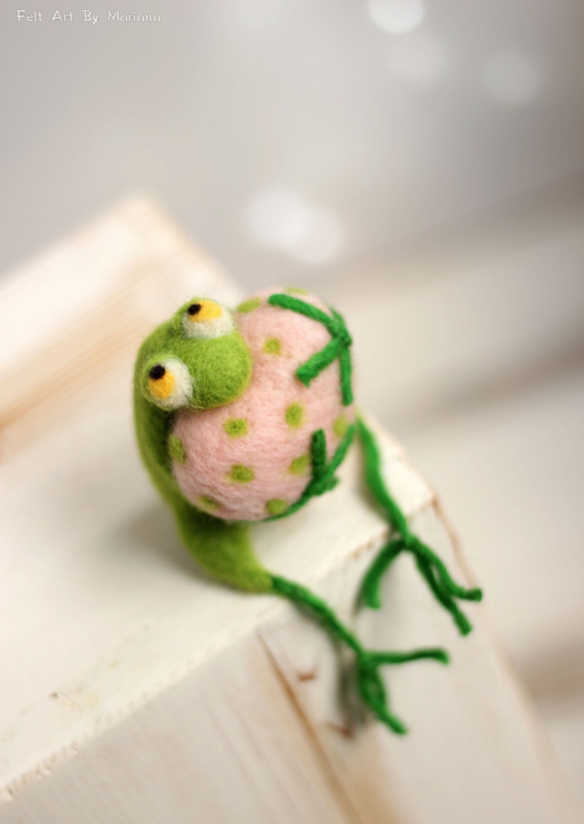 Needle Felted Frog Little Needle Felt Green Frog With A Pink Etsy
