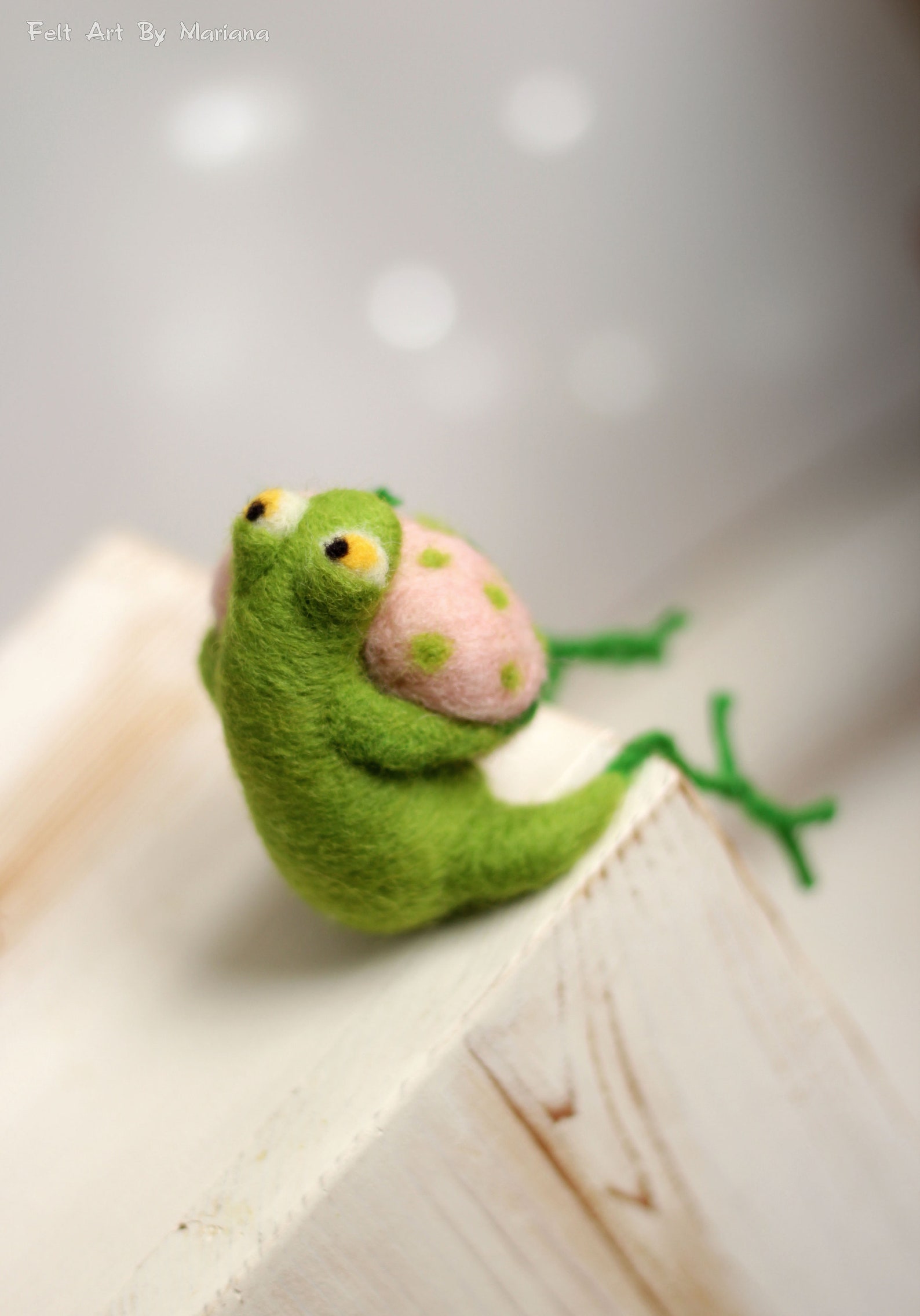 Needle Felted Frog Little Needle Felt Green Frog With A Pink Etsy
