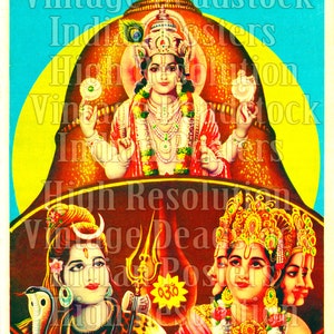 Digital vintage image scanned poster downloads / old Indian god poster from 70s / MANI MURTI