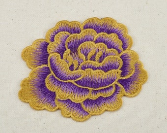 Purple and Mustard Yellow Embroidered Flower Applique Sew On