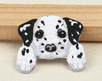 Dalmatian Dog Head Embroidered Applique Iron On Patch