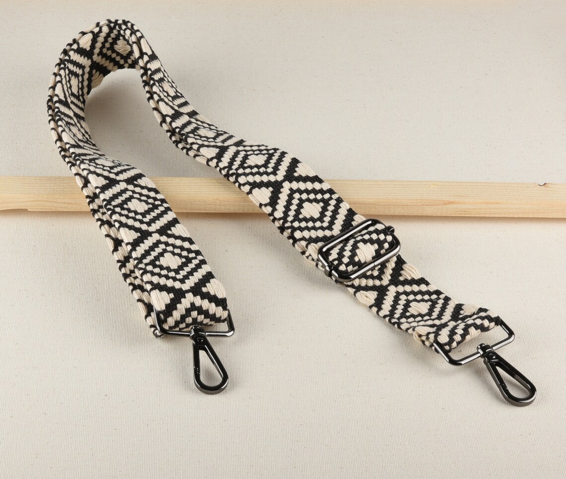 Off White and Black Woven Bag Strap Adjustable Crossbody Strap Etsy