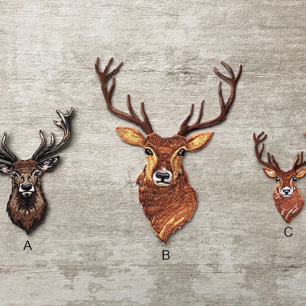 Embroidered Deer Head Patch Buck Applique Iron On