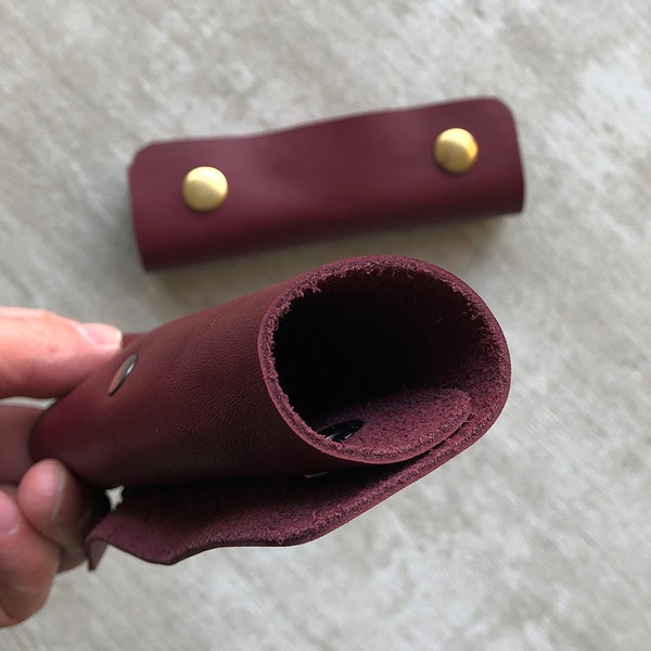 Wine Full Grain Leather Handle Wrap for Luggage Purse Backpack Strap Holder Pad