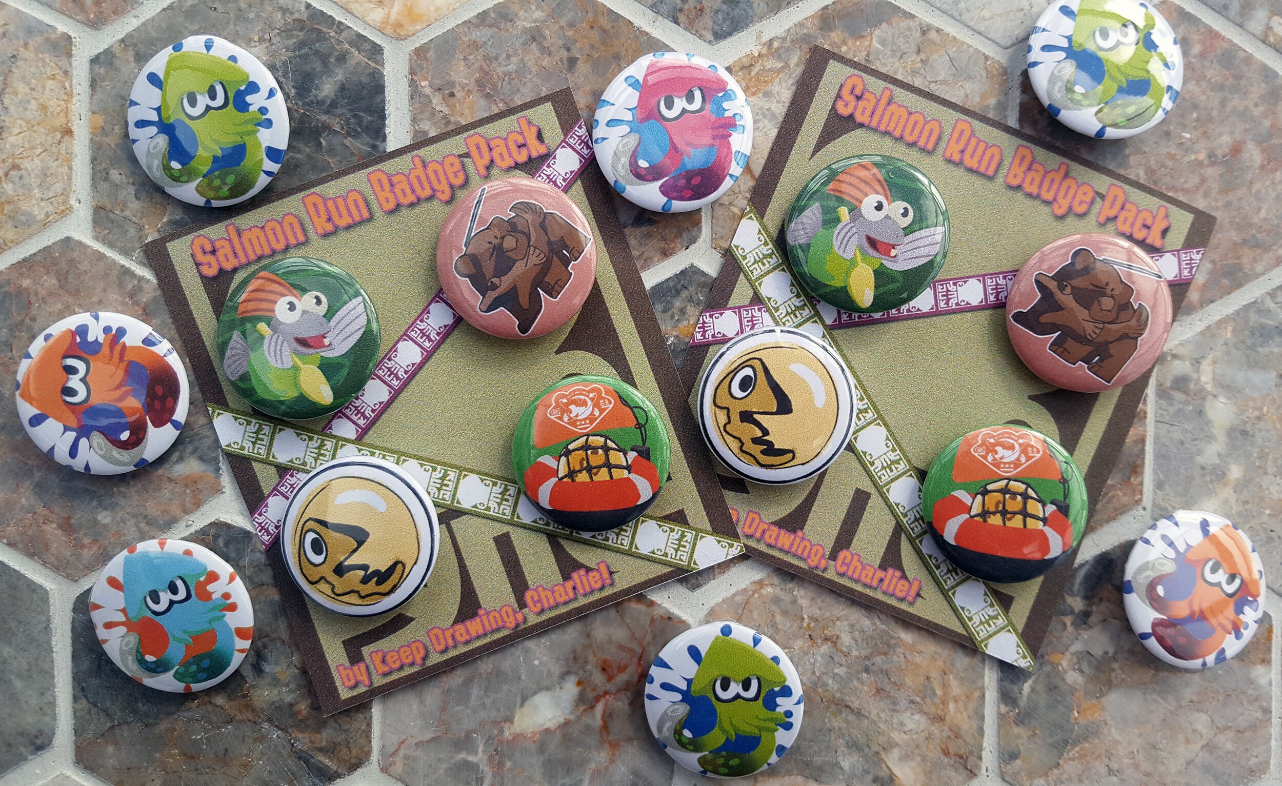 Splatoon Salmon Run Badge Pack / Mr Grizz / Golden Egg / Small Etsy