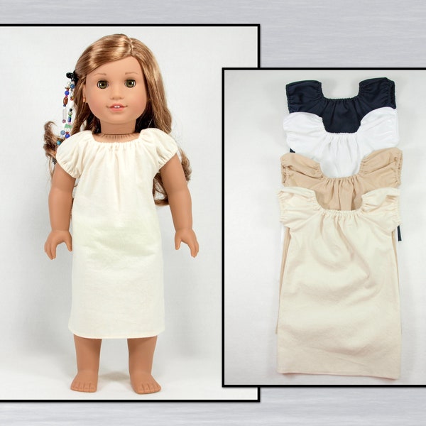 Shift for 18" Dolls. Made for you in your choice of color. Mid calf length chemise with short, puffy sleeves for 18 inch girl dolls.