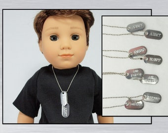 Mini Dog Tags. Your choice of military branch & clasp style. For dolls, scrapbooks, shadow boxes. 18" boy, girl doll necklace. BJD jewelry.