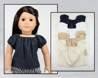 Peasant Blouse for 18" dolls. Made for you in your choice of color. Camisa w/ short puffy sleeves for costumes or modern clothes.