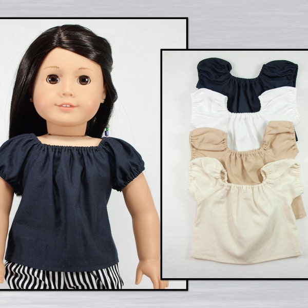 Peasant Blouse for 18" dolls. Made for you in your choice of color. Camisa w/ short puffy sleeves for costumes or modern clothes.