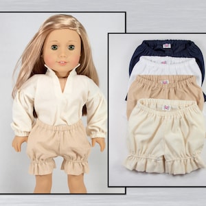 Shorty Bloomers for 18&quot; Dolls. Made for you in your choice of color. Short pajama pants for 18 inch girl dolls.
