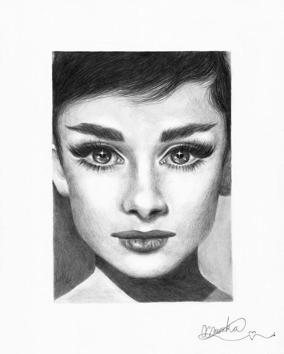 Items similar to ORIGINAL Audrey Hepburn Pencil Drawing on Etsy