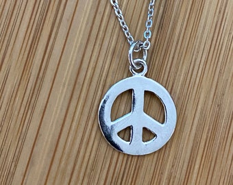 Sterling Silver Peace Sign Pendant with 18" Silver Chain
