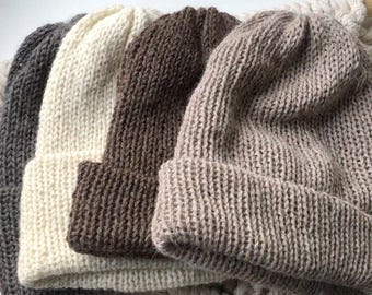 Pure Alpaca Toques, Earwarmers and Scarves, hand knitted by Lynne from sensitively shorn fibre