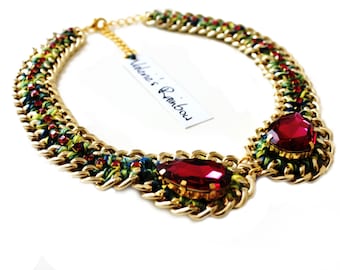 Crystal Eye Necklace, Statement, Bib,Swarovski Necklace, with gold plated chains,  swarovski crystals, costume jewelry
