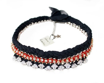 Braided Chiffon Bib Necklace: Crystal Statement Jewelry