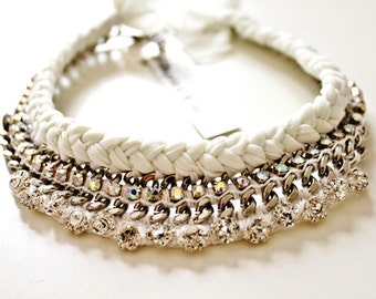 Bridal Chiffon Braid Necklace: Crystal Rhinestone Chain, Handmade