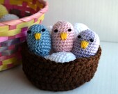 Baby Birds, SET OF 3 Pastel Easter Chicks, Handmade Toddler Toy, Crochet Birds Nest, Nesting Toys, Spring Table Centerpiece