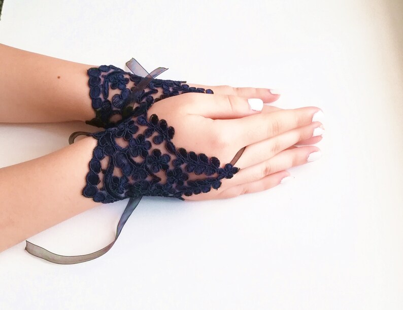 Blue lace gloves navy blue gloves blue wedding gloves lace Etsy