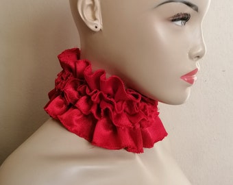 Bright red detachable collar, high neck ruffled Victorian removable collar ruffle choker