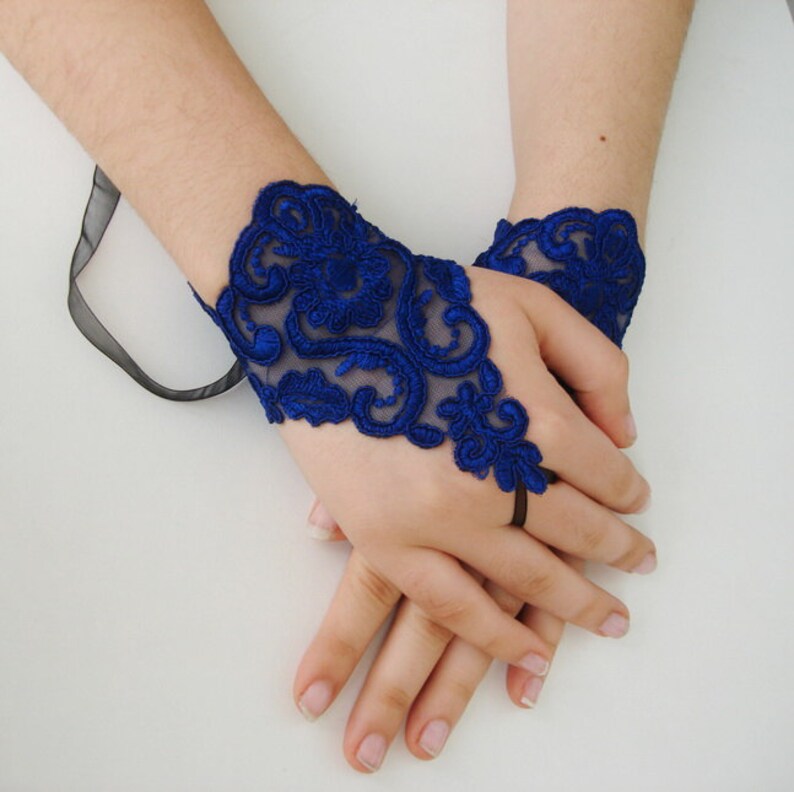 Blue lace gloves navy blue gloves blue wedding gloves lace Etsy