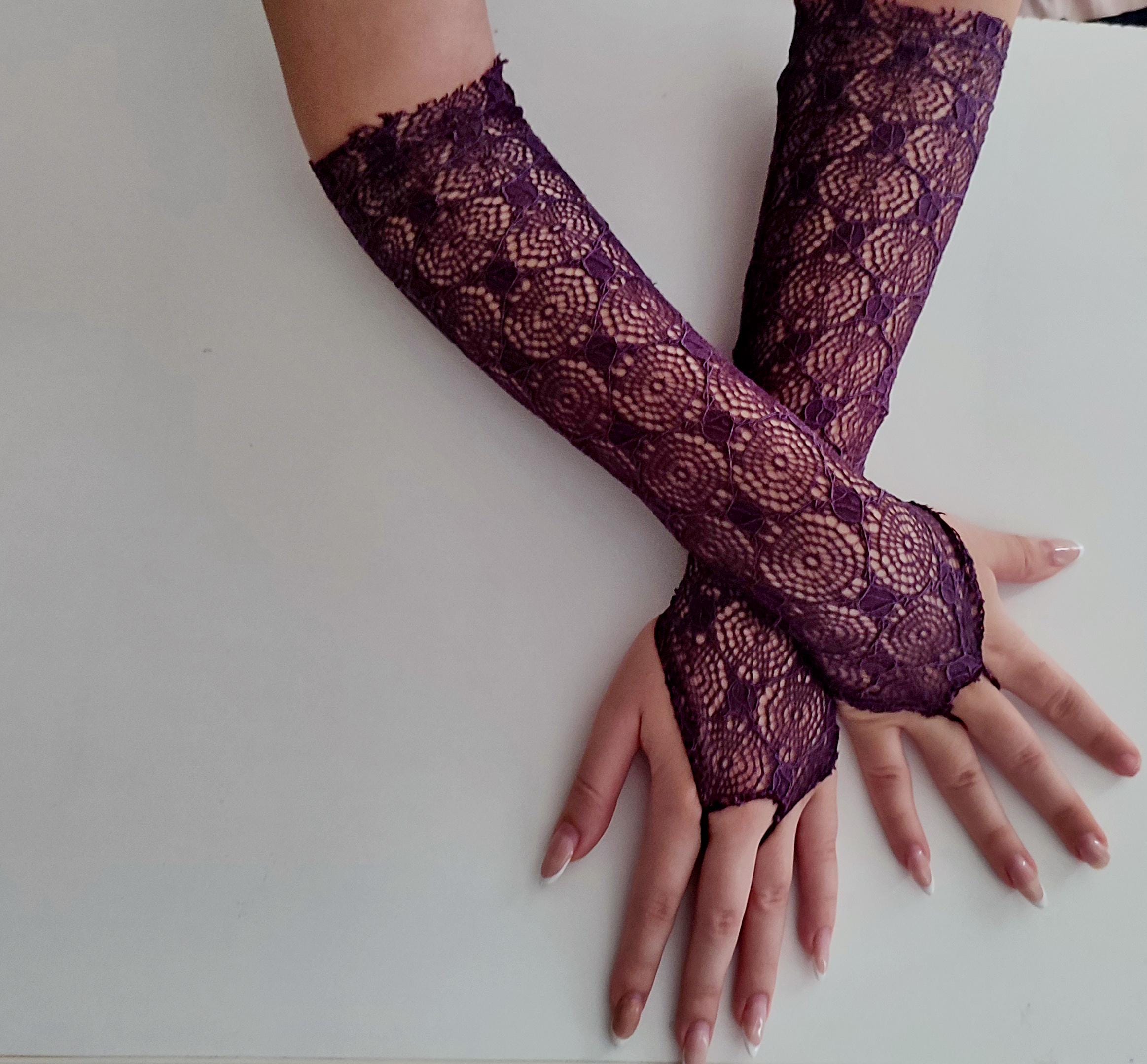 Purple Long Fingerless Gloves Womens Evening Opera Length Elbow