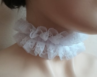 White ruffle collar lace choker, Vicrorian style pink, skin color, ivory black ruff collars