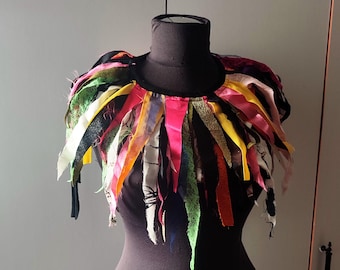 Multicolored jester collar tattered necklace, pierrot neck tattered scarf collar similar item