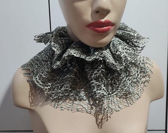 Gray tulle clown collar, black silver and dark grey ruffle collar scallop edge