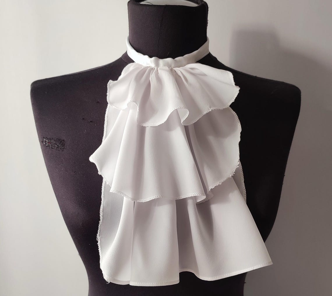 Midieval Neck Ruffle White Jabot Ruffle Collar, Ruffle Neck Pice Medieval Costume Accessory ...
