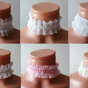 Beaded ruffled choker necklace ruffle collar lace choker with pearl