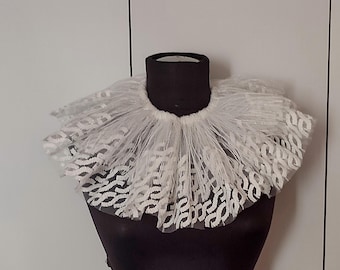 Weißer Rüschen-Zirkuskragen, elastischer Tüll-Halskragen, Clownkragen für Damen, Kreisrüsche