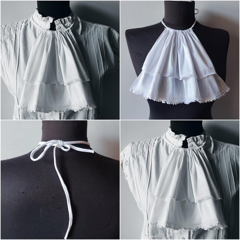 White Ruffle Jabot White Ruffle Collar Jabot Neck Tie Cravat, Ruffle Jabot Necktie - Etsy