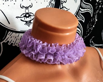 Purple ruffle collar lace choker, Victorian style lilac color  periwinkle ruff collars