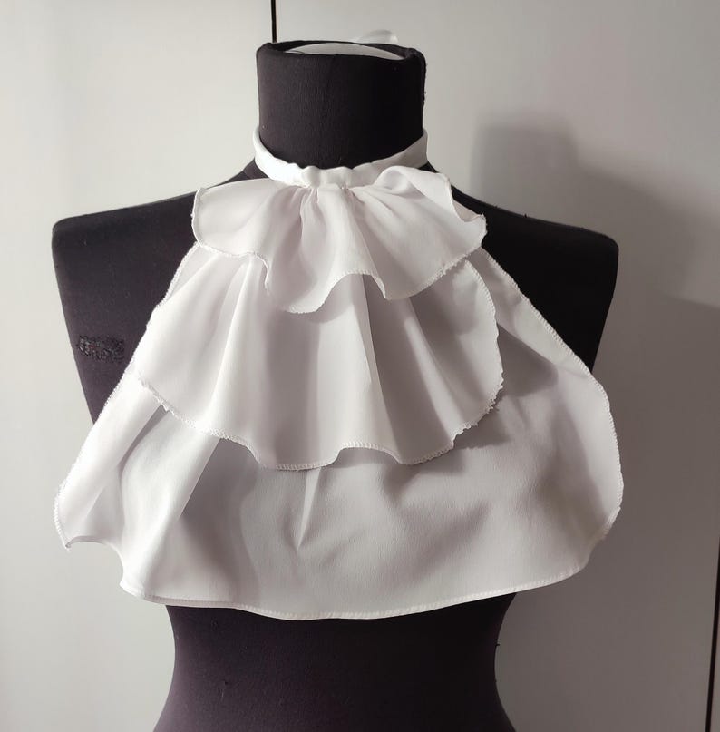 White Ruffle Jabot White Jabot Ruffle Collar, Ruffle Neck Pice Medieval Costume Accessory ...