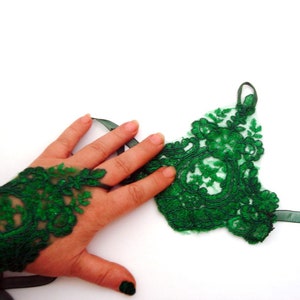 Grüne Spitzenhandschuhe, smaragdgrüne Waldhochzeitshandschuhe glänzende Brautspitzenhandschuhe Hellgrüne fingerlose Bauchtanzhandschuhe