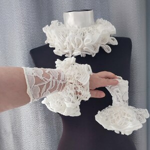 Gehäkelter Rüschen Clown Kragen Set, Satin Rüschen Schal Kragen und Manschetten Set