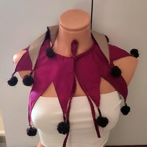 Collier de bouffon violet, tenue de bouffon réversible beige foncé ren faire