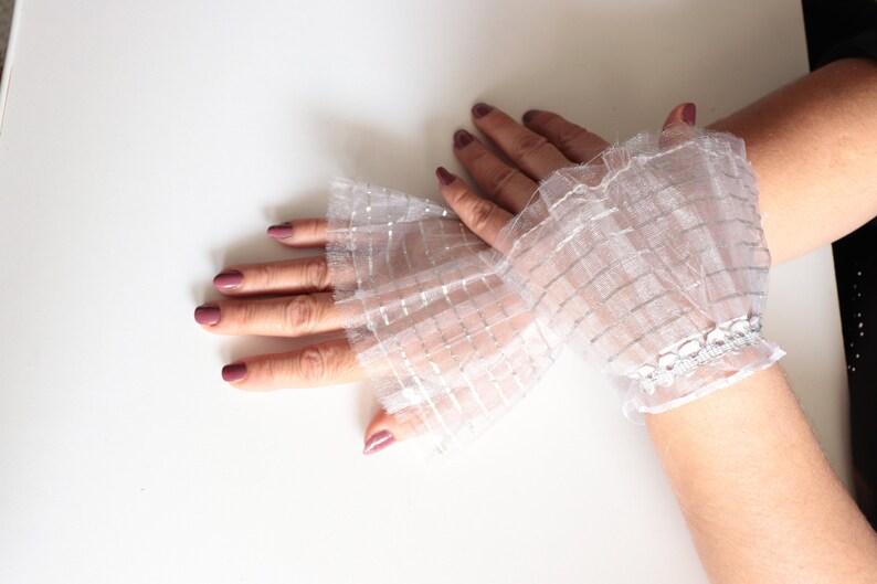 White Ruffle Wrist Cuffs Tea Party Gloves Romantic Sleeve Etsy