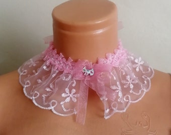 Pink lace peter pan collar young girl detachable lace collar