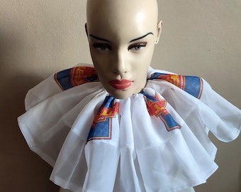 Snow white clown collar, blue red yellow in white circus collar