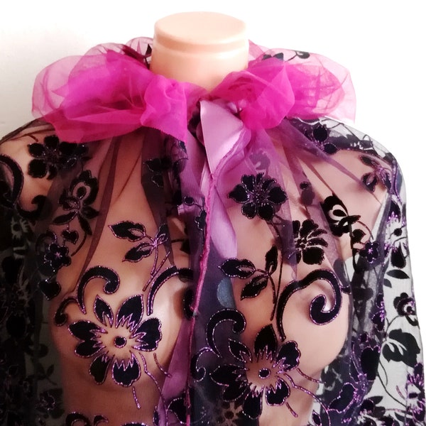 Purple and Black Sheer Lace Cape Short Wedding Capelet shoulder cover