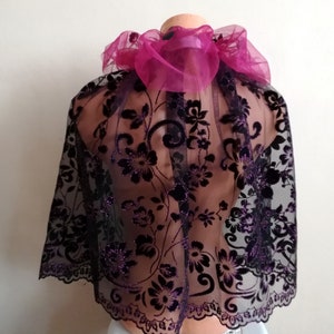 Purple and Black Sheer Lace Cape Short Wedding Capelet shoulder cover image 5