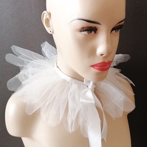 Black and white tulle clown collar white frilly neck ruffle choker