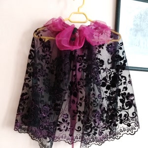 Purple and Black Sheer Lace Cape Short Wedding Capelet shoulder cover image 8