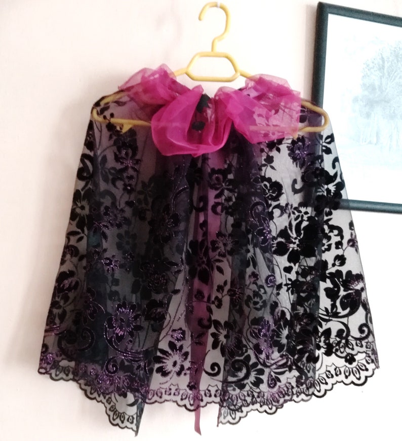 Purple and Black Sheer Lace Cape Short Wedding Capelet shoulder cover image 8