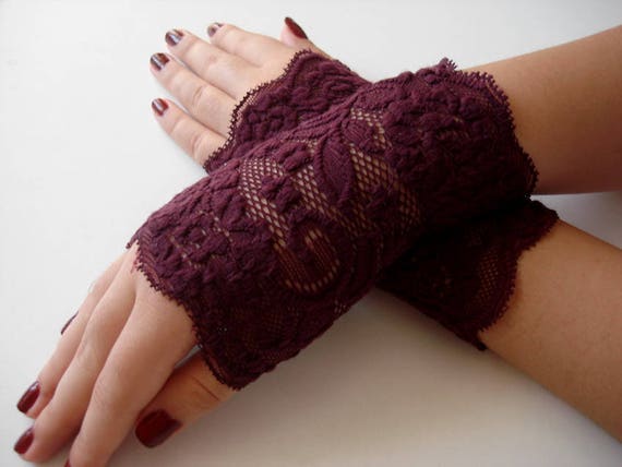 burgundy lace gloves