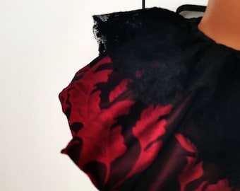 Black and red ruffle collar, satin pierrot clown collar with black lace