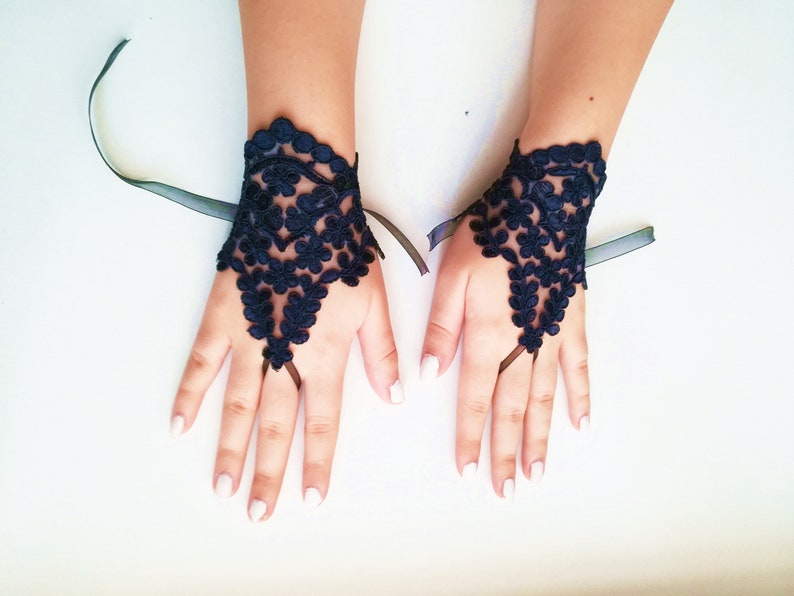Blue lace gloves navy blue gloves blue wedding gloves lace Etsy